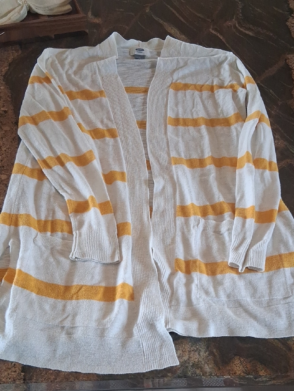 Old Navy White and Yellow Striped Open-Front Cardigan
